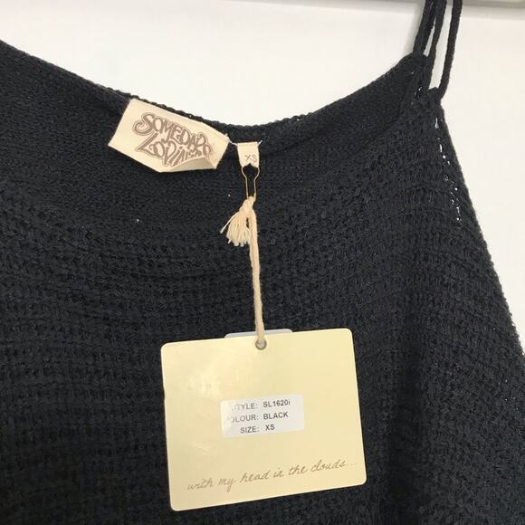 New SomeDays Lovin XSmall XS Black Crochet Off the Shoulder Knit Top Boho Fringe - Picture 6 of 8